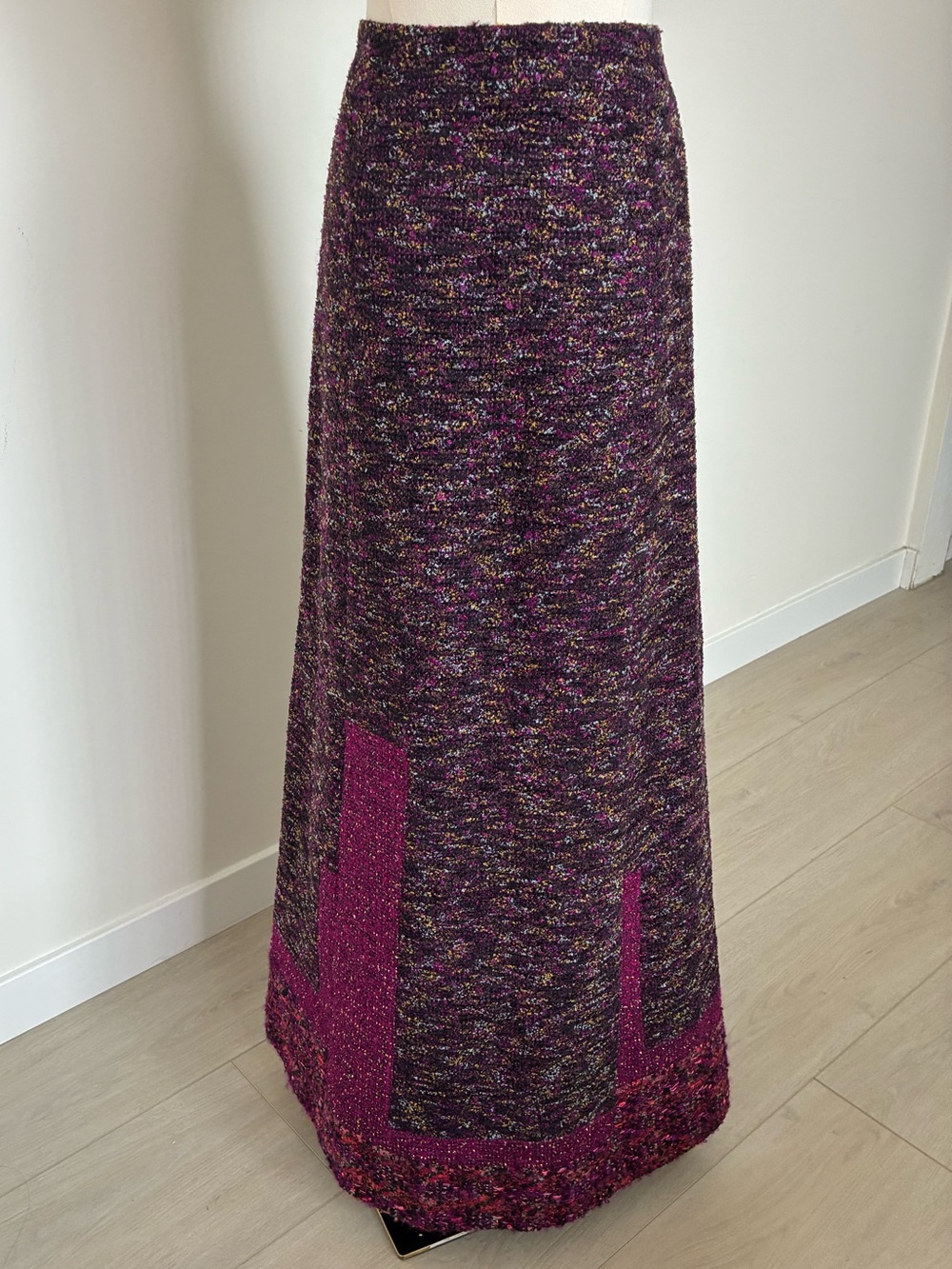 Kenzo Purple Wool Mohair Maxi Skirt with Magenta Accents and Silk Lining